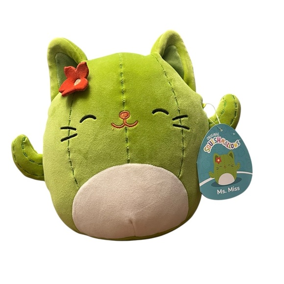 Squishmallows Green Cat Plush with Red Flower - Picture 1 of 4